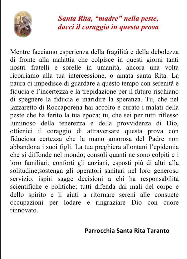 Preghiera a Santa Rita, "madre" nella peste, dacci il coraggio in questa prova